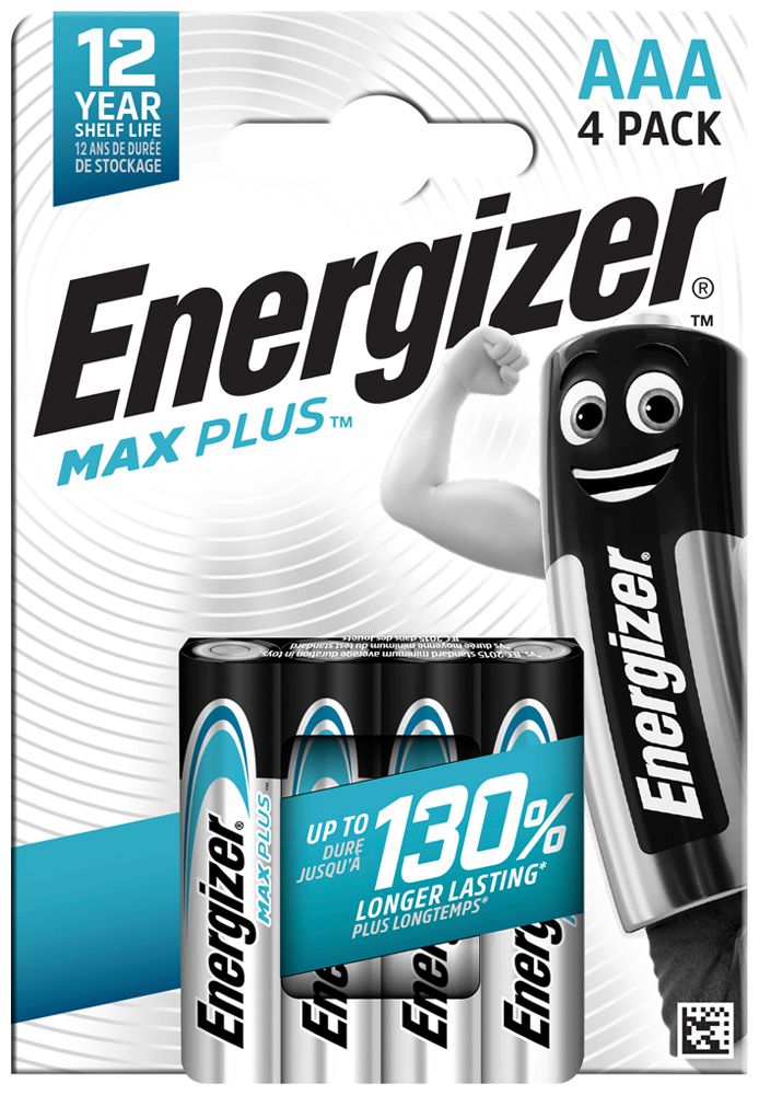Pila alcalina Energizer Max Plus AAA LR03 1.5V blister a 4 pezzi