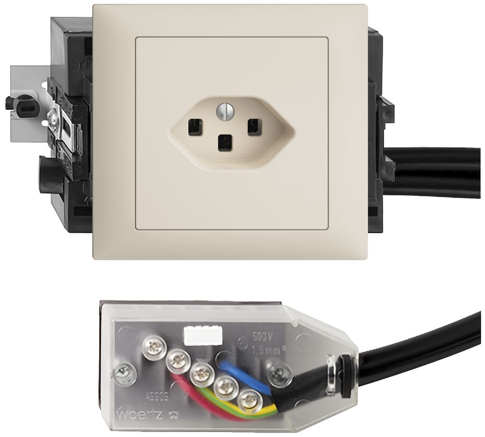 EB-Steckdose T23 L2 EDIZIOdue crema, 49…69mm für Flachkabel Technofil