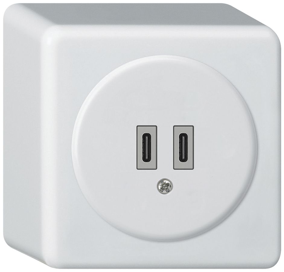 AP-USB-Ladesteckdose Hager basico C-C 20W 5V 86×86mm weiss