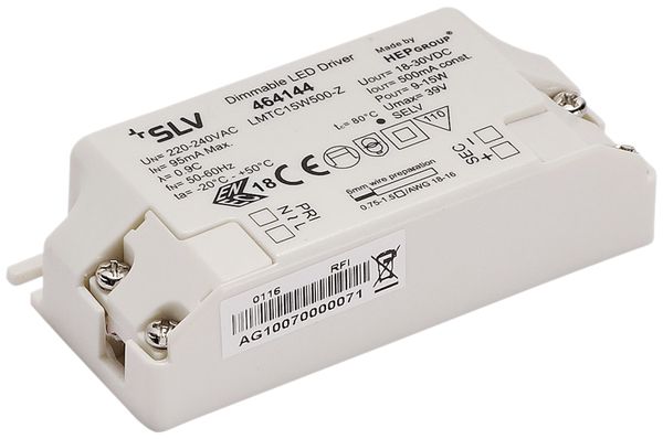 Convertisseur LED SLV 15W, 500mA réglable avec décharge de traction IP20