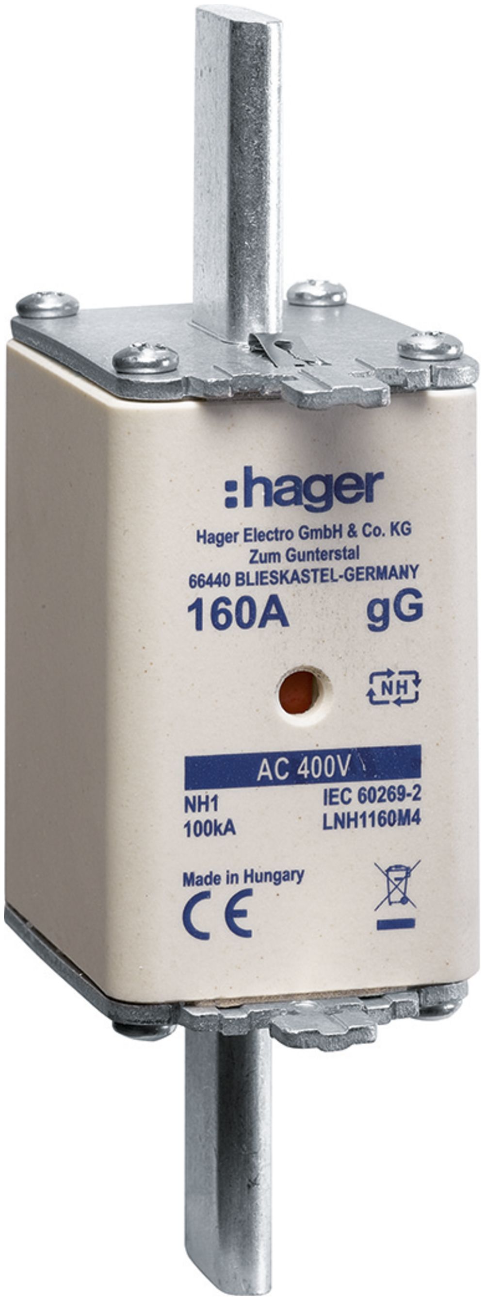 NH-Sicherung Hager DIN1 400VAC 160A gG/gL Doppelkennmelder rostgeschützt